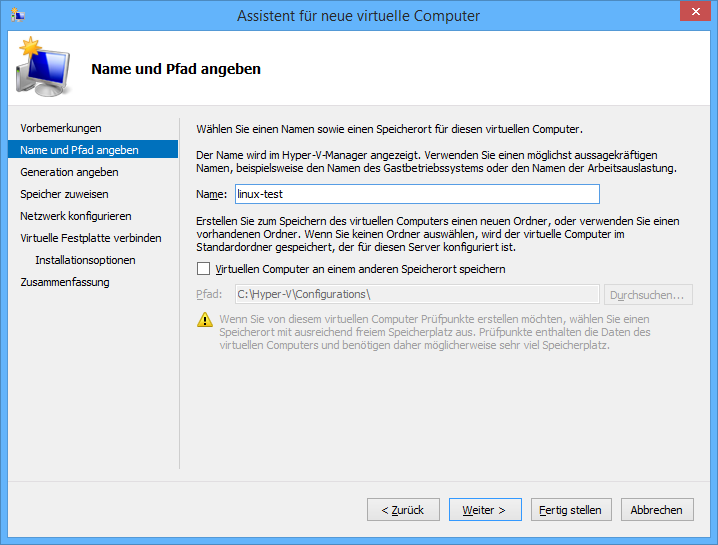 Abbildung 1: Neues Gast-Linux - Name vergeben