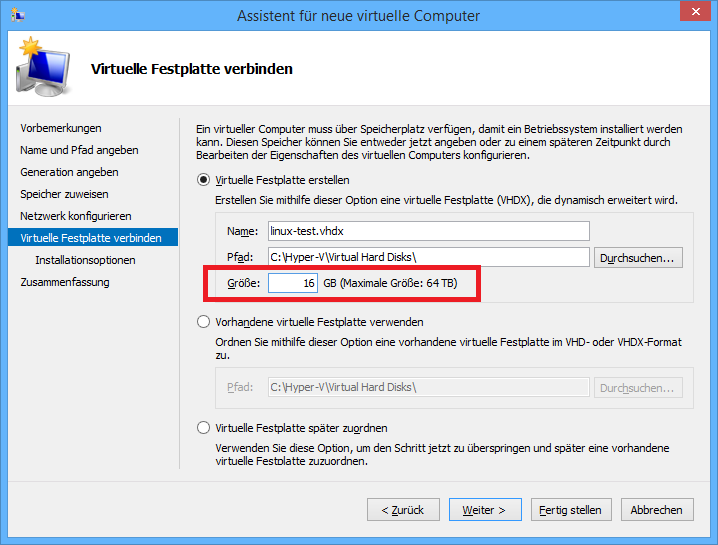 Abbildung 4: Virtuelle Festplatte hinzufügen