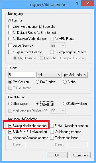 Abbildung 5: Neue Firewall-Aktion mit Beanchrichtigung des Syslog-Server