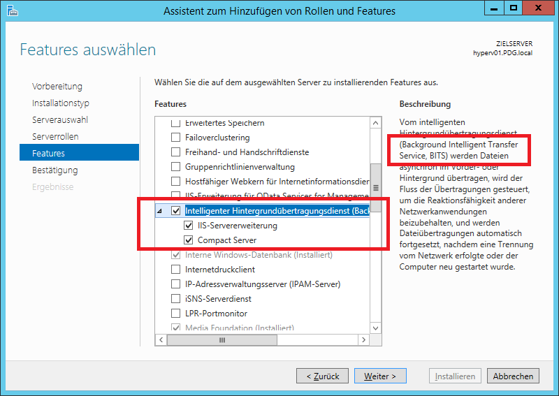 Abbildung 2: Feature Background Intelligent Transfer Service + Compact Server