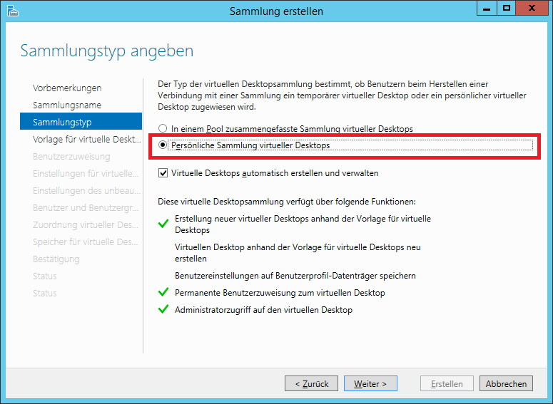 Abbildung 6: Erstellen persönlicher Sammlung