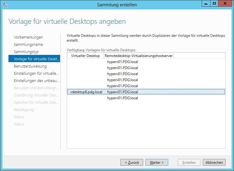 Abbildung 7: Auswahl der Vorlage für die Sammlung