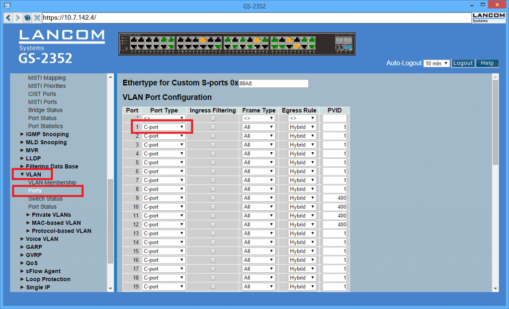 Abbildung 2: LANcom Switch VLAN-Port