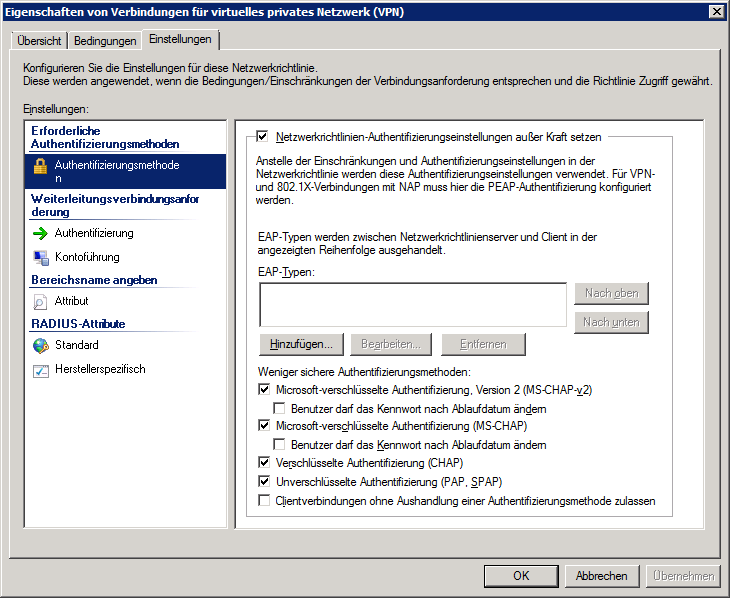 Abbildung 6: Authentifizierung Anforderungsrichtlinie