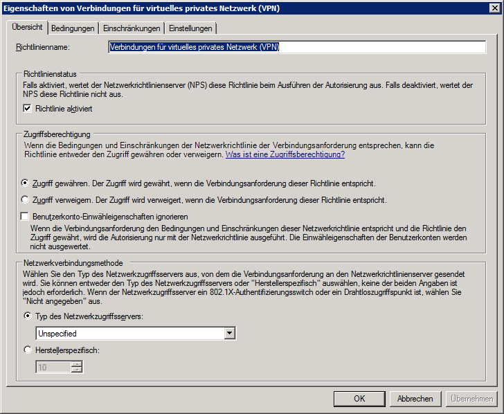 Abbildung 7: Netzwerkrichtlinie