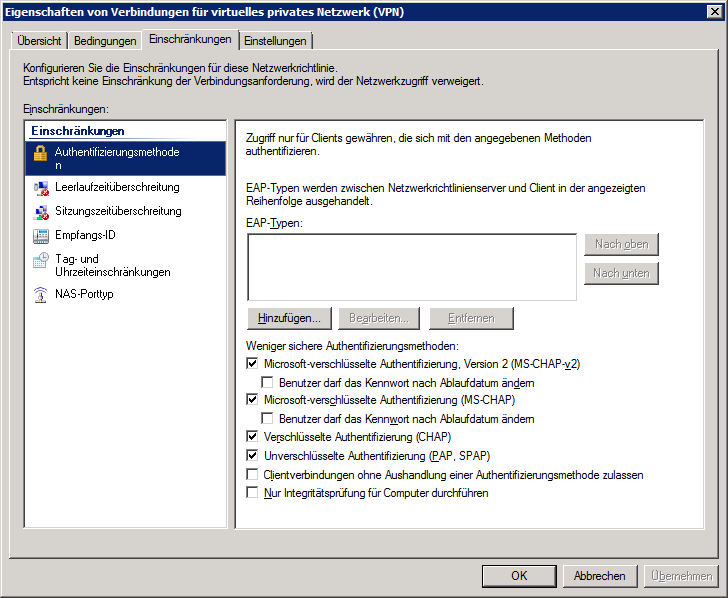 Abbildung 9: Netzwerkrichtlinie - Authentifizierung