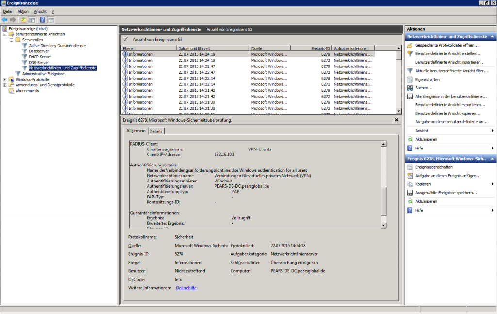 Abbildung 10: Ereignisprotokoll NPS