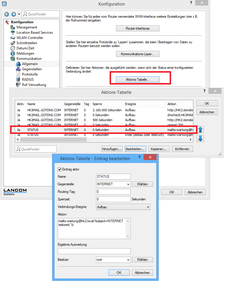 Abbildung 3: Aktions-Tabelle