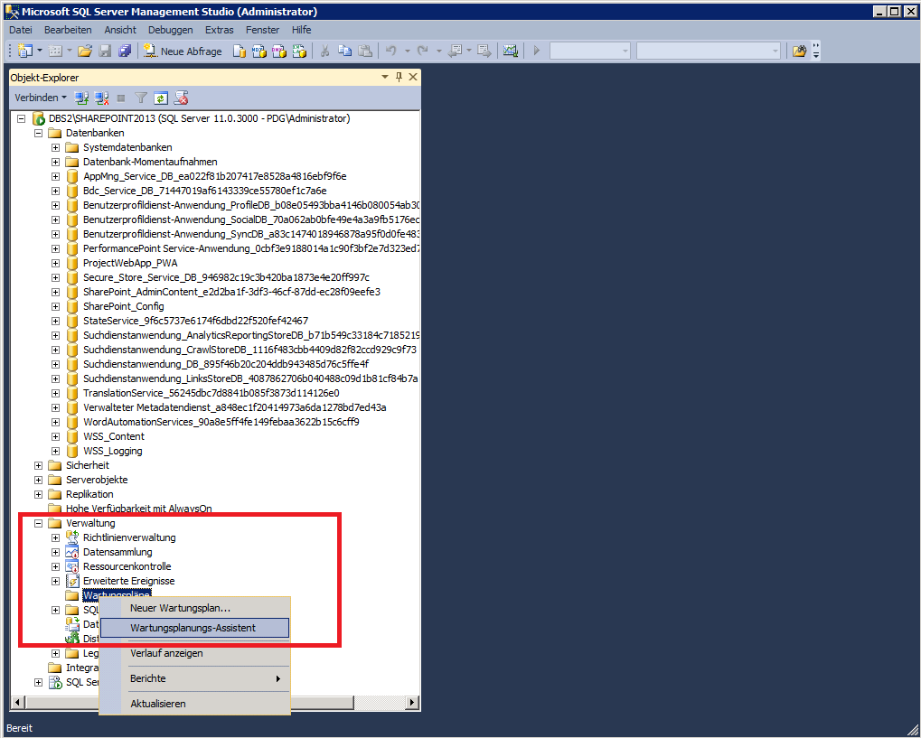 Abbildung 2: SQL Management Wartungsplanungs-Assistent
