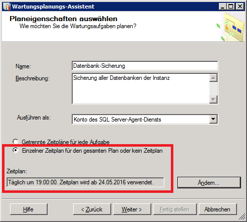Abbildung 3: SQL Wartungsplanungs-Assistent