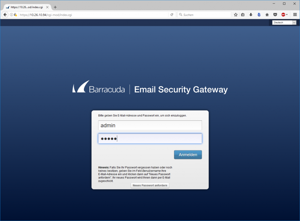 Abbildung 1: Anmeldung Appliance