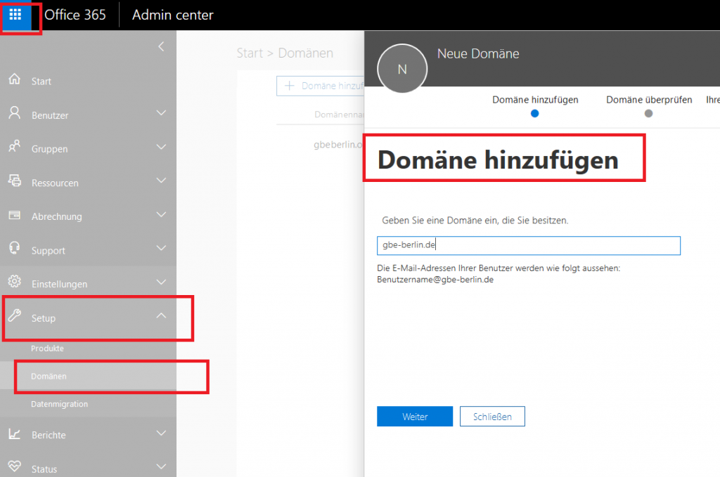 Abbildung 1: Office 365 Domain-Setup