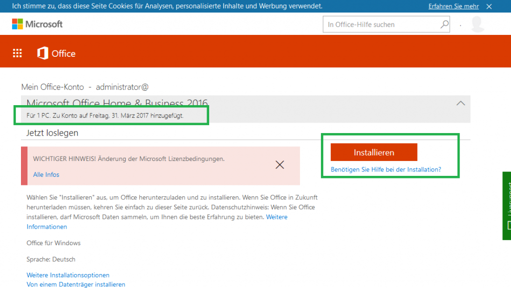 Abbildung 4: Office Lizenz-Center