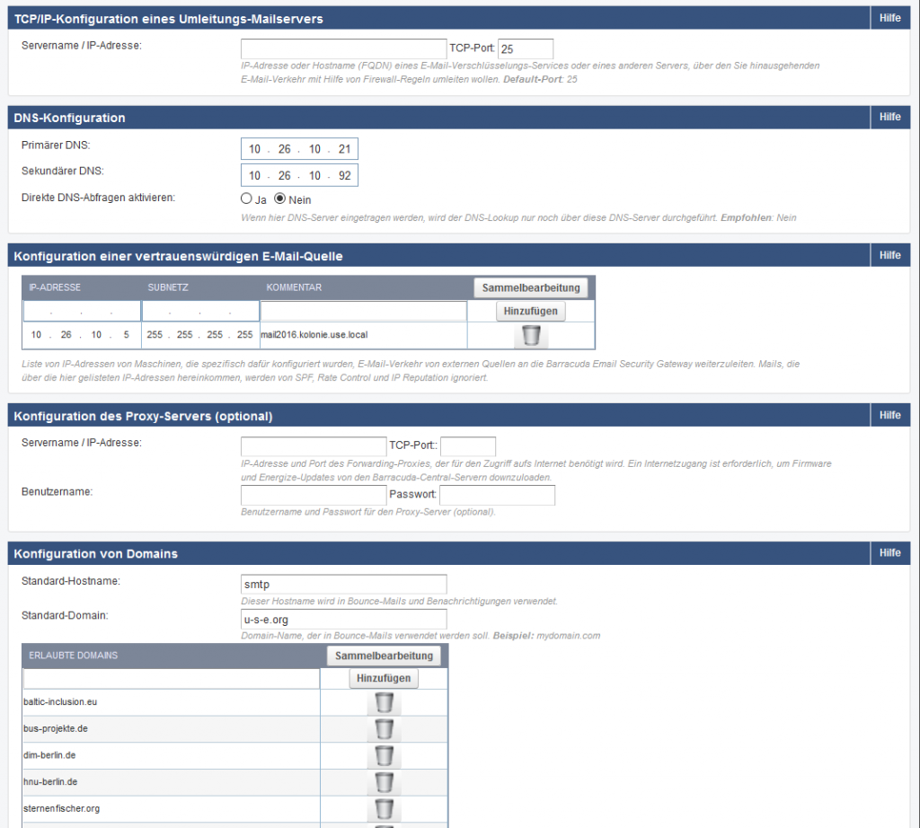 Abbildung 2: Hostname & Akzeptierte Domains