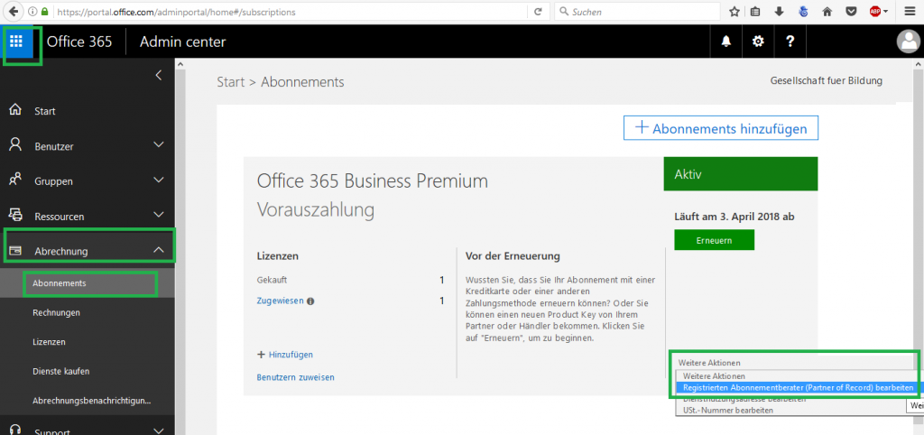 Abbildung 3: Office.com - zu den Abos wechseln