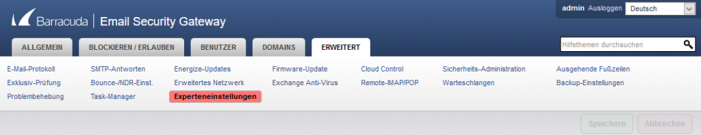 Abbildung 3: Experten-Einstellungen