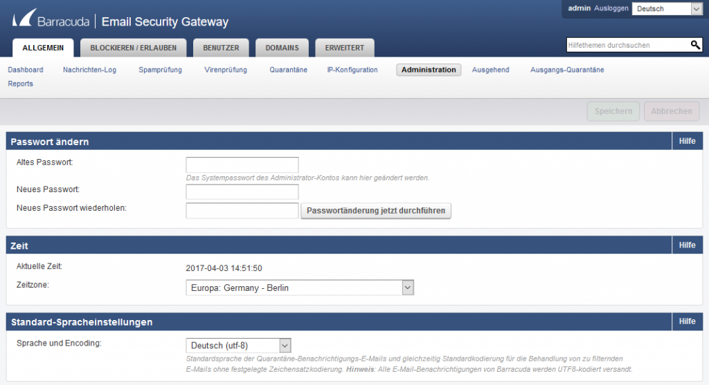 Abbildung 3: Administration - Sprache & Zeiteinstellungen