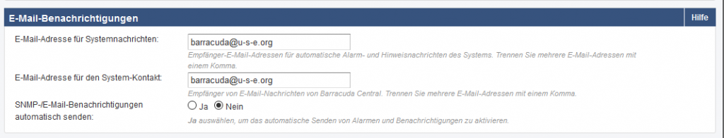 Abbildung 4: Administration - E-Mail-Benachrichtigungen