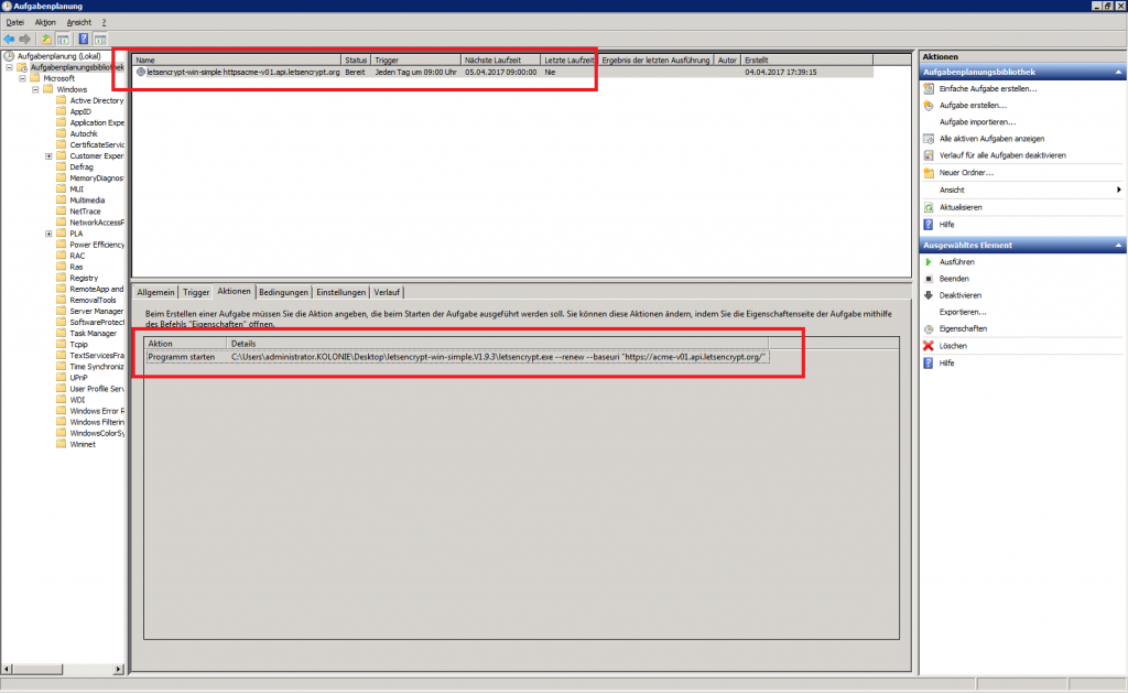 Abbildung 5: Aufgabenplanung Letsencrypt Renewal