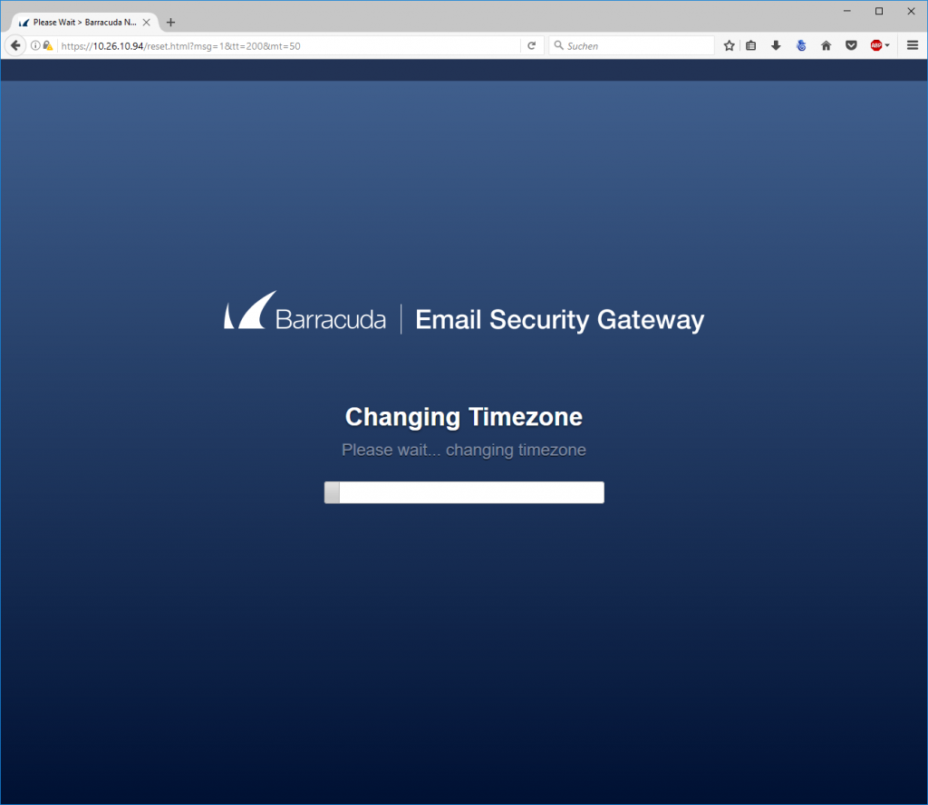 Abbildung 5: Neustart der Appliance wegen Anpassung der Zeitzone