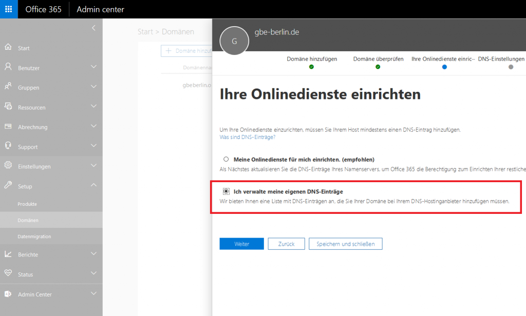 Abbildung 6: Office 365 Domain-Hosting Extern