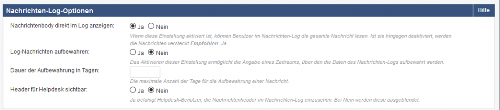 Abbildung 6: Administration - Log-Einstellungen anpassen