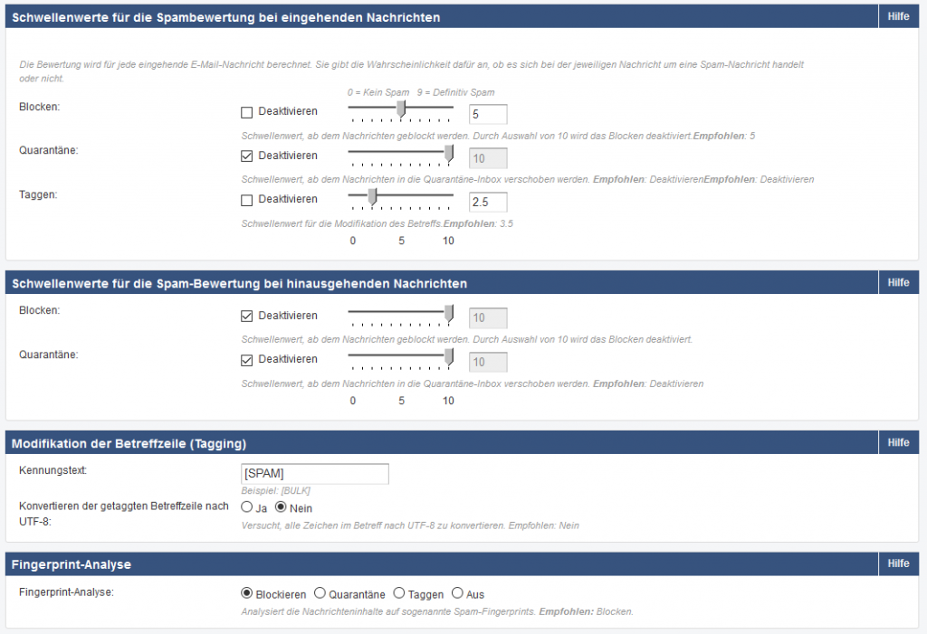 Abbildung 10: Spamprüfung - Level konfigurieren