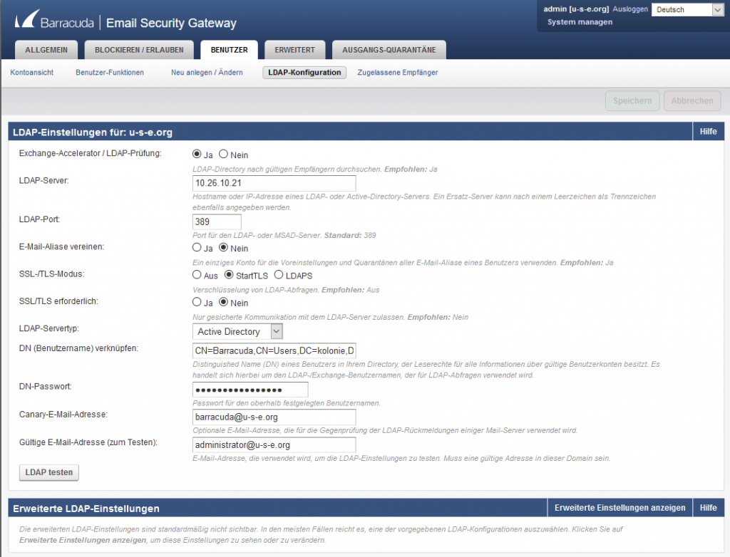 Abbildung 14: Domain - LDAP-Konfiguration