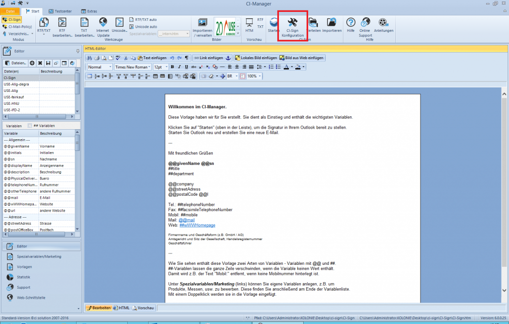 Abbildung 2: CI-Manager Konfiguration