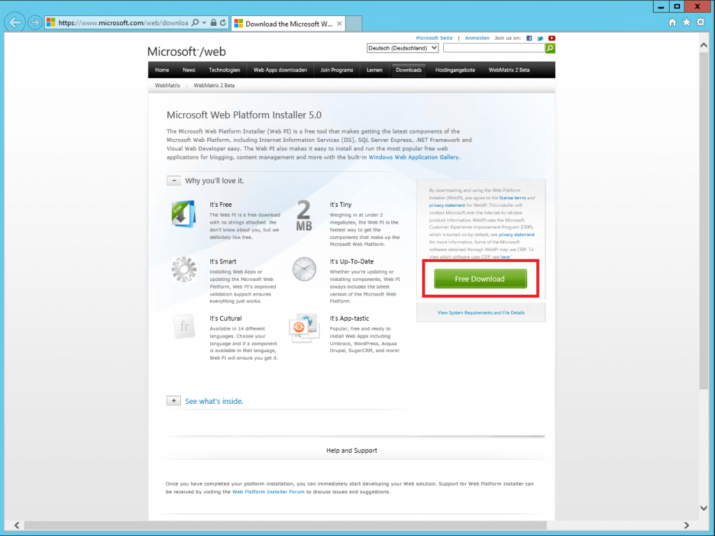 Abbildung 2: Download Web Platform Installer