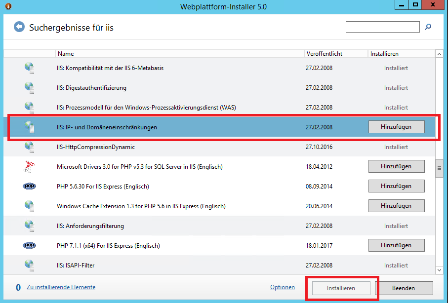 Abbildung 3: Webplattform Installer