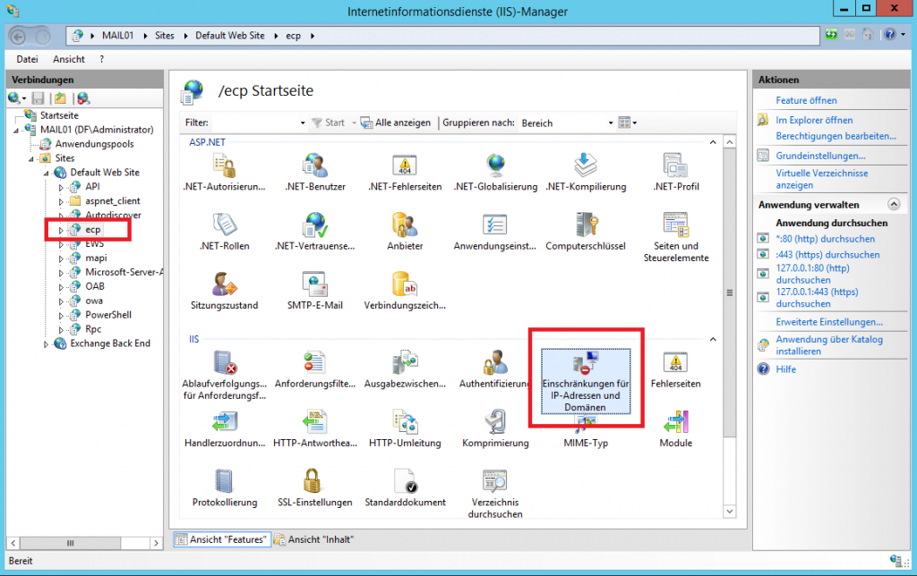 Abbildung 4: IIS - Einschränkungen für IP-Adressen und Domänen