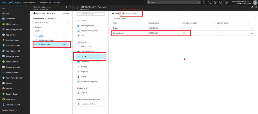 Abbildung 2: Azure Subnets