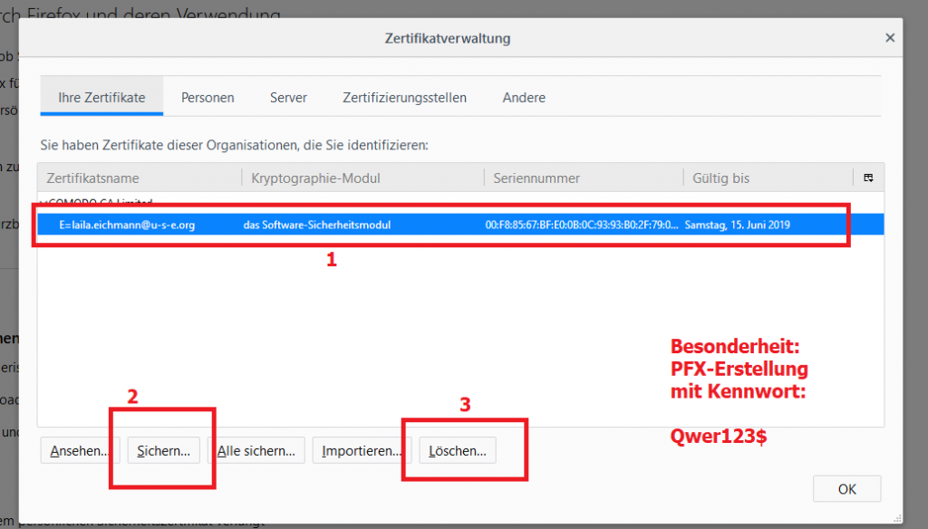 Abbildung 5: Export des entsprechenden Zertifikats